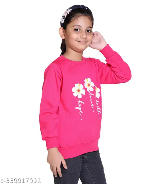 Printed wool girls' round neck sweatshirt with long sleeves, featuring fun graphic design. Size: 3-4 years (India origin)