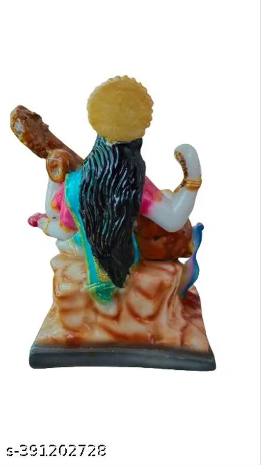 Marble Saraswati Mata figurine, 4.5"L x 6"H x 4"W, Indian religious idol for table decor