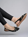 Black synthetic ballerinas with rhinestone knotted detail, boosting style for women & girls, sling back strap, comfortable padded footbed & slip-on closure