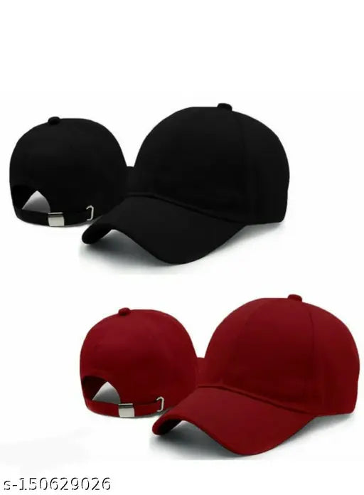 Trending cotton baseball cap for kids and adults (pack of 2), solid color design from India