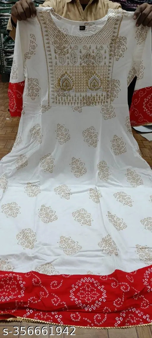 Rayon Anarkali Kurti, printed combo, three-quarter sleeves, vibrant Tardisnal design for women and girls, India origin