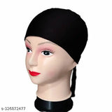Black satin hijab cap with black elastic, combo pack of three