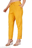 Yellow cotton blend solid pant for women, women's stylish elastic waist pants with drawstring closure - India