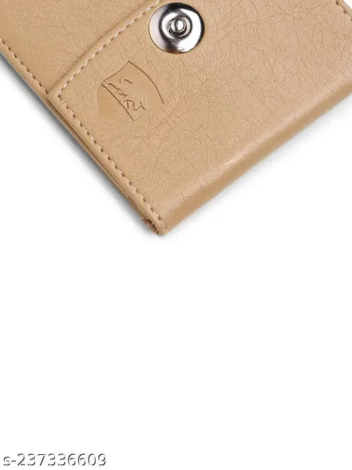 Beige faux leather men's wallet, magnetic closer, 6 card slots, textured design, modern accessory