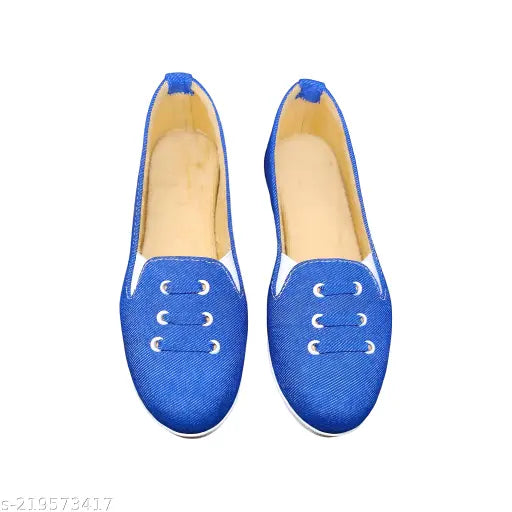 Blue synthetic women's loafers, stylish Bellies & Ballerinas for college, wedding, or party wear. Ankle loop design, comfortable and high quality