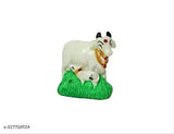 Designer stone-studded marble dust cow and calf figurine, Indian spiritual home decor item for temples and living spaces (1.5cm x 9cm x 1.5cm)