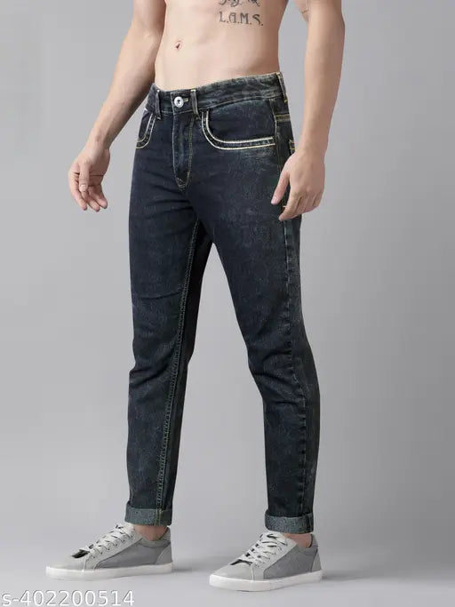 Slim black denim jeans for men, stretchable and relaxed fit with clean wash - Rigbone