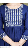 Nevy Blue Rayon Tiwari Embroidery Mirror Kurta with three-quarter sleeves, perfect for contemporary Indian fashion