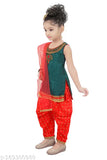 AFS FASHION's readymade Poly Silk Patiyala Suit for Girls, embroidered A-line top with sleeveless design. Indian-made dress suitable for all seasons in sizes 12-18 months to 11-12 years