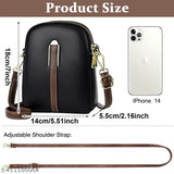 This is a stylish black crossbody phone bag, featuring a double layer design and detachable belt strap. The bag has a zippered main compartment with a smaller pouch inside. It also includes an adjustable shoulder strap for carrying comfortably. The bag would be a perfect gift for women who are looking for daily casual carryalls to keep their phones, keys, and wallets securely