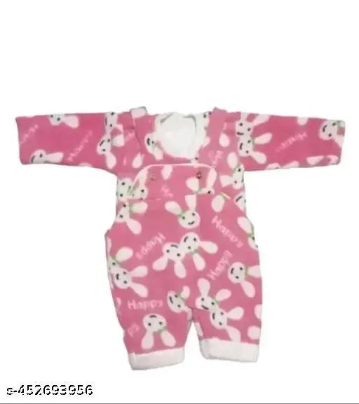 Trendy stylish cotton blend dungaree set for baby boys and girls with long sleeves, printed pattern, includes 3 pieces