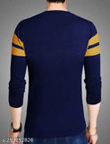 Navy blue striped cotton blend long sleeve men's t-shirt by LEOTUDE, casual wear for various occasions