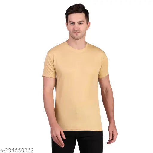 Multicolor polyester round neck half-sleeve t-shirts set for men, assorted colors and sizes S-XXL for everyday wear