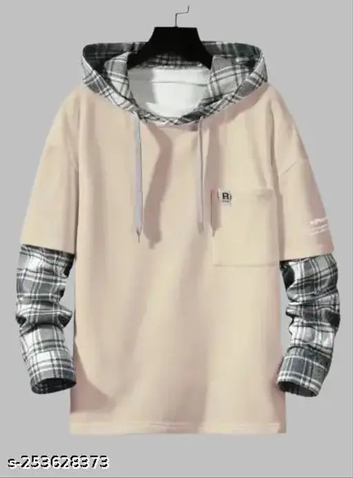Yellow checkered cotton full sleeve men's t-shirt by AVEJO, ideal for casual wear with jeans or trousers