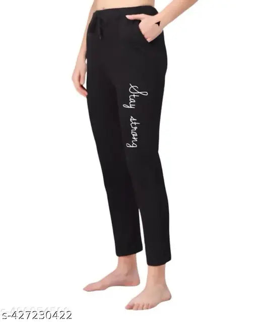 Dark blue jogger pants with black trim and a side pocket
