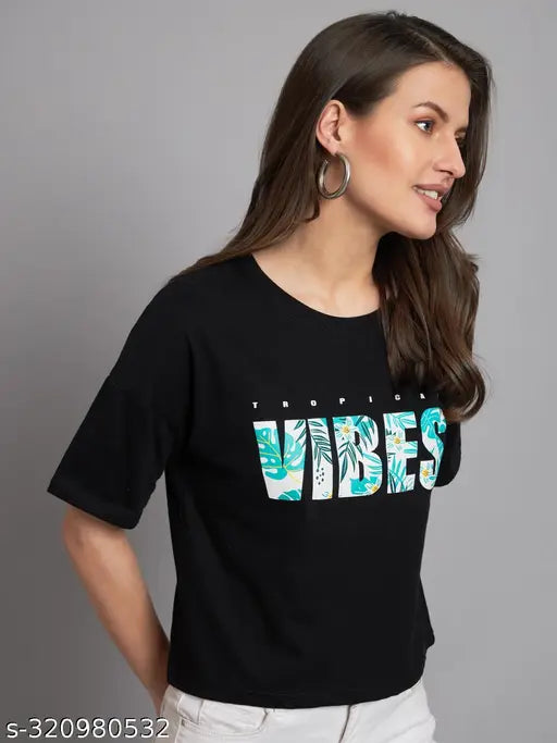 Cotton printed half-sleeve crop t-shirt in trendy colors for ladies, perfect for casual outfits