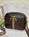 Dark brown Louis Vuitton sling bag, tan straps