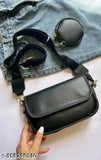 New trend, black leather crossbody sling bag with zip closure, matching wallet