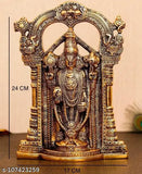 Gold plated Tirupati Balaji decorative item, traditional Indian white metal sculpture (24cm) for worship or home decor