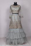 Olive net embroidered Aakarsha Voguish women's lehenga and dupatta, semi-stitched (40in/41in/2.2m)