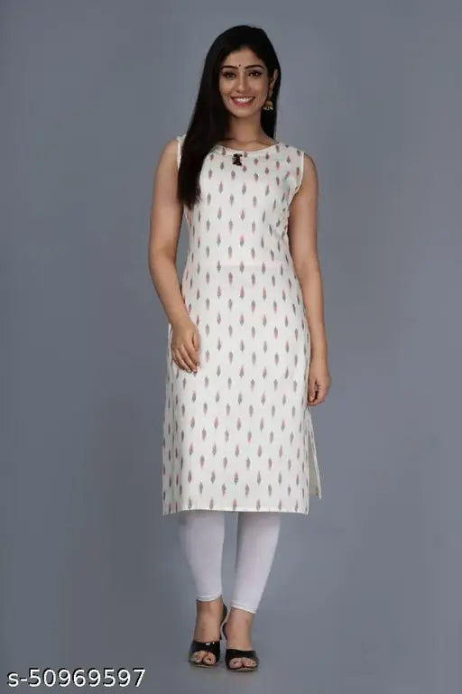 White cotton V neck kameez with paisley print