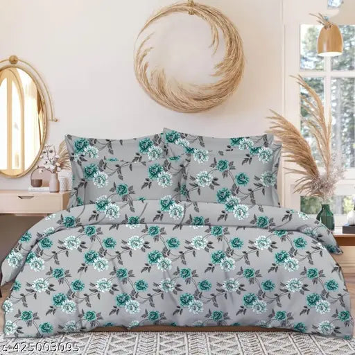Cotton blend floral double bedsheet (90x90) with 2 matching pillow covers (16x26), Aypniess Prime Collection for adult use in summer, machine washable and wrinkle-free