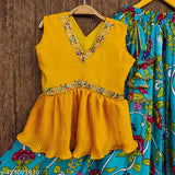 Girls chiffon lehenga-choli pack (3-10 years), vibrant floral embroidery on net fabric, Indian traditional attire for young girls