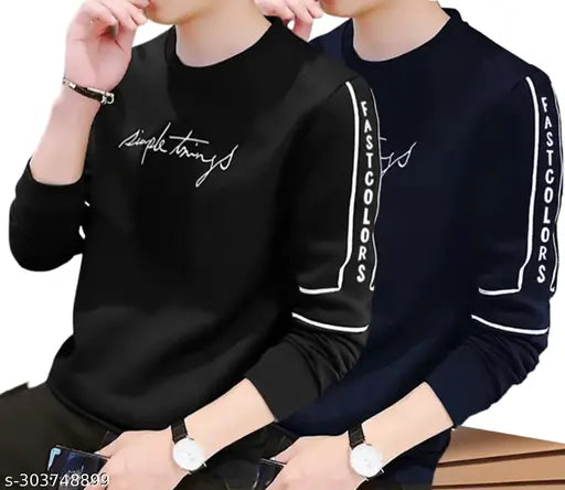 Cotton blend long-sleeve men's t-shirt featuring printed net design in vibrant colors. Made in India