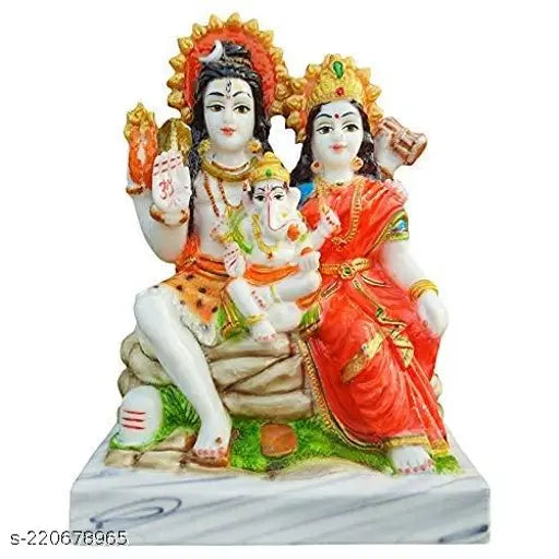 Marble Shiva Parvati and Ganesha idol, multi-color, Shiv parivar, decorative, showpiece, 15cm x 6 inches