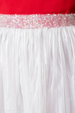 Red and Silver Chiffon Multicolored Zari Frock, Premium Below Knee Length, Party Ready for 18-Year-Old Little Princess
