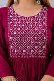 Purple embroidered viscose rayon women's kurta, long sleeve