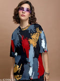 Multicolored women's oversized short sleeve T-shirt with graphic print