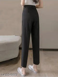 Black cotton-lycra flared bootcut Saram formal pants for women, versatile addition to casual outings, office wear, and parties