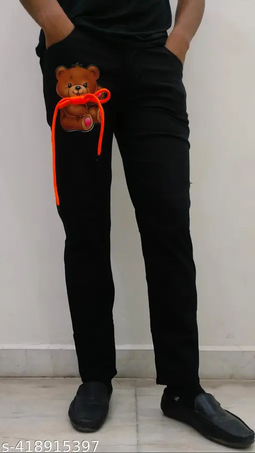 Black men teddy jeans with pocket, zip fly
