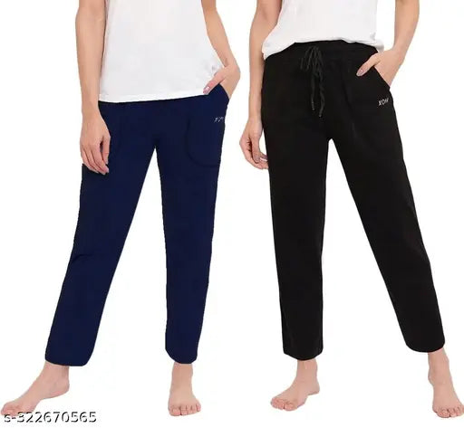 Black cotton women's pyjama pants set of 3