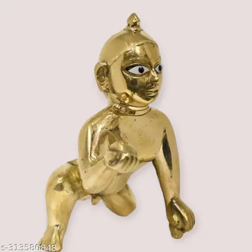 Pure brass Laddu Gopal idol, 2 no-petal murti, 7 cm x 7 cm x 5 cm, Indian Krishna statue