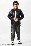 Ethnic boys jacket, black leather bomber jacket
