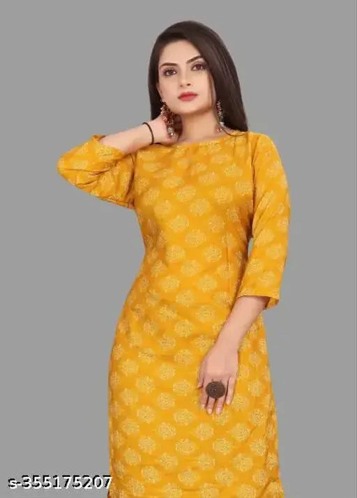 Indian Printed Crepe Fabric Kurti, Straight Style, Three-Quarter Sleeves - Fashionable Daily Wear for Sizes S to 5XL