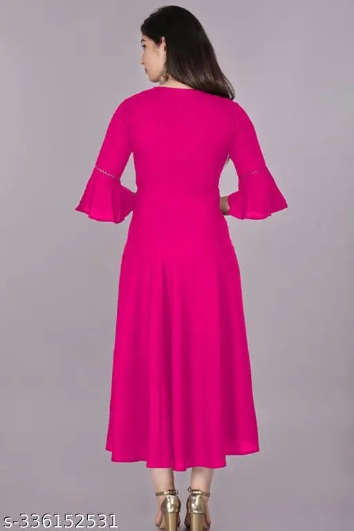 Women's casual long sleeve pink MIKE hand flared rayon kurta