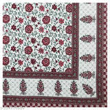 100 Cotton Jaipuri Block Printed Bedsheet - Red floral design, king size, white background.