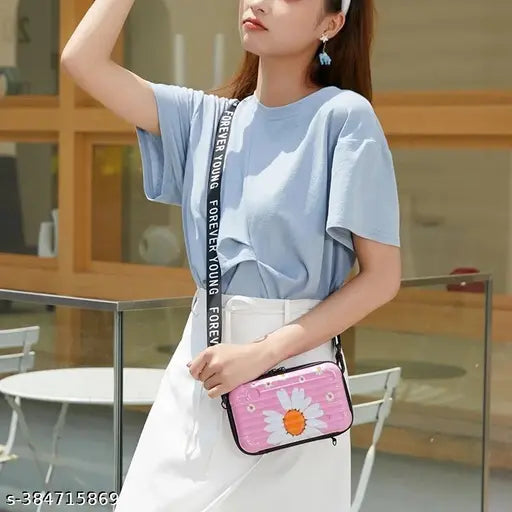 Pink sling box with multiple pockets, designed for girls, party gift suitable for east to carry