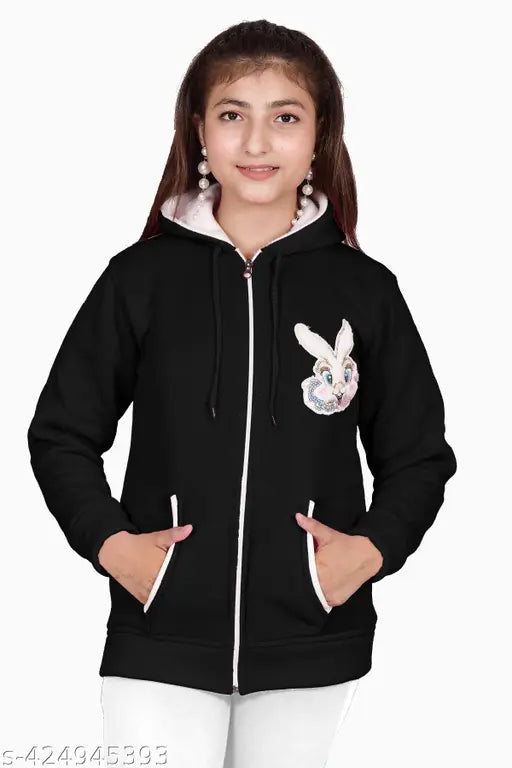 Black hoodie with hood and bunny ears on front, child's size