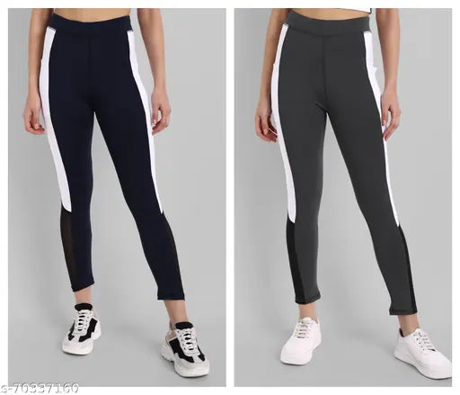 Green Lycra gym leggings for women, fully stretchable and best for workout, solid net pattern, size 28 (waist 28in, length 35in, hip 30in)