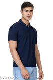 Navy blue cotton blend solid polo t-shirts for men, perfect for work, sport, travel, or casual wear