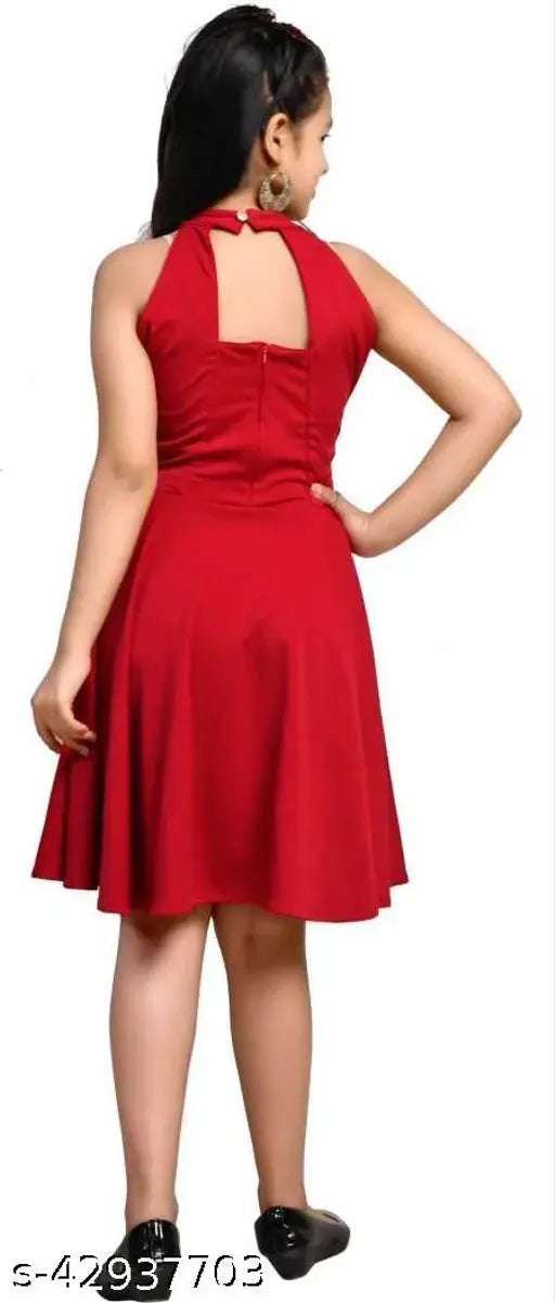 Cotton blend, knee length red fit & flare dress pack for girls aged 5-13 years