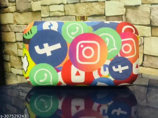 Multi-colored print clutch bag