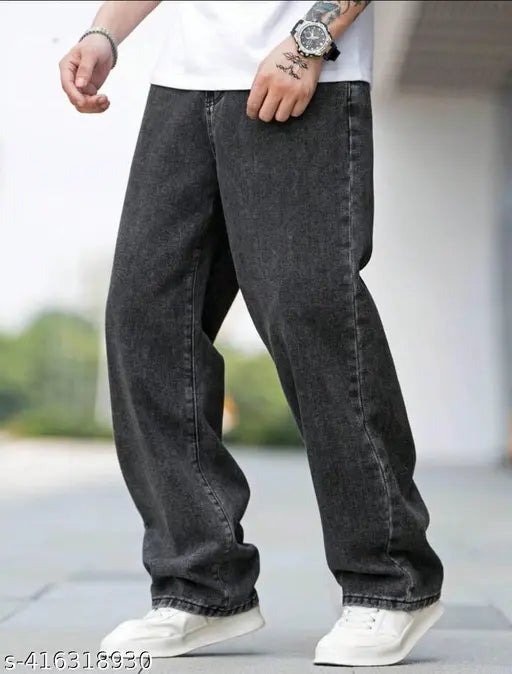 Black denim men's 4-pocket jeans, solid pattern, size 28/30/32 (waist 28/30/32, length 38in, hip 30/32/34), made in India