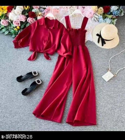 Trendy polyester crepe 2-piece jumpsuit for women and girls, vibrant and unique design from India