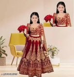 Embroidered velvet LENGHA CHOLI with tissue sleeve, semi-stitched in various kids' sizes, originating from India
