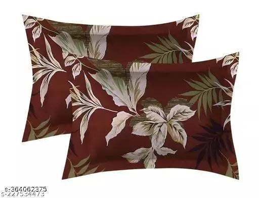 Elastic fitted cotton portico bedsheets with 2 pillow covers, botanical print, ideal for adult summer use